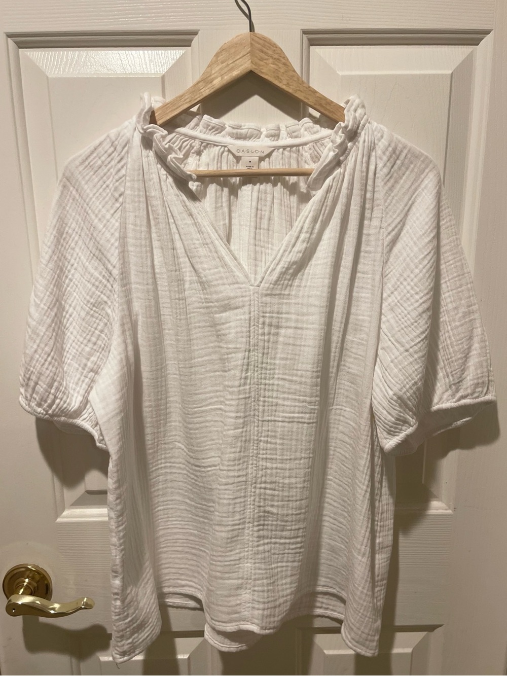 Caslon Cotton Gauze Peasant Top White 1X Boho Split Neck Lightweight